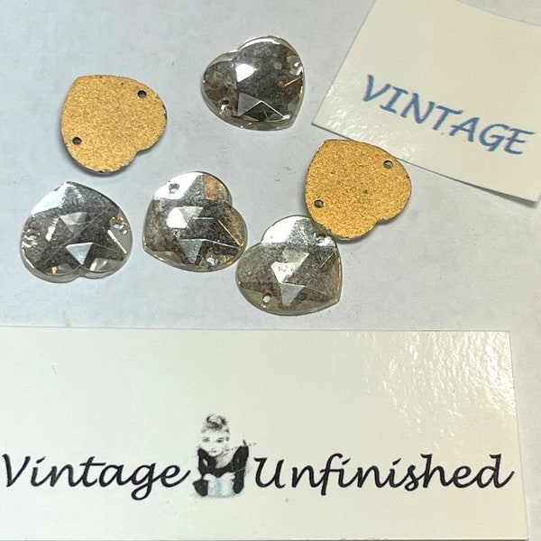 8 Vintage Swarovski Austrian Clear Crystal 12mm Faceted Flatback Sew On Hearts - Authentic Swarovski Flatback Hearts