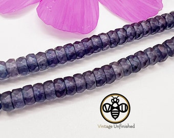 25 Frosted Amethyst 6x3mm Spacer Faceted Vintage Czech Glass Beads - Authentic Czech Glass Faceted Spacer Beads