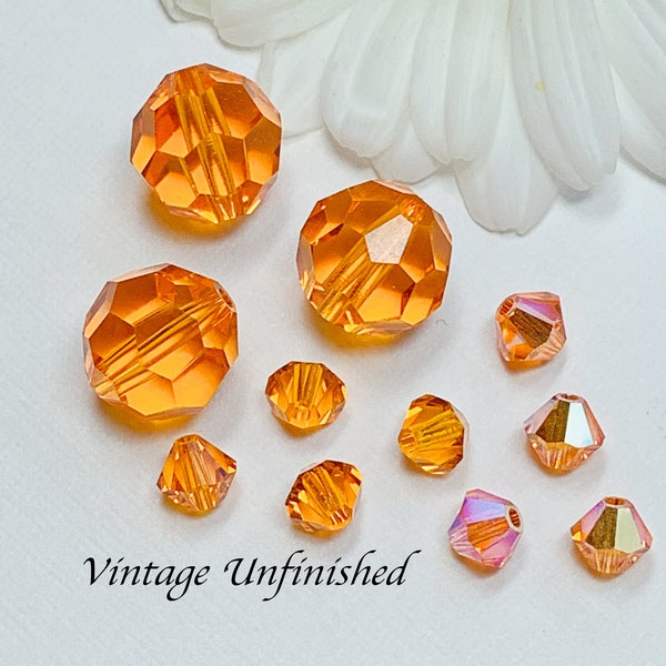 Swarovski Sun Orange Crystal Beads - Pick: #5301/#5328 Bicone, #5301/#5328 AB Bicone, #5000 Round Bead - Discontinued