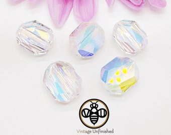 2 Vintage Swarovski Crystal AB 10mm Faceted Oval Crystal Bead - #5520 - Genuine Swarovski Crystal - Faceted Oval Bead - Ultra Rare