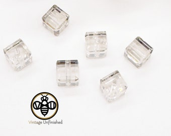 6 Vintage Swarovski Crystal Silver Shade 4mm Cube Crystal Bead - #5601 - Authentic Swarovski Crystal - Full Drilled Cube