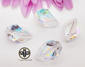 2 Vintage Swarovski Crystal AB 16x10mm Polygon Crystal Bead - #5680 - Genuine Swarovski Crystal - Polygon Bead - Ultra Rare