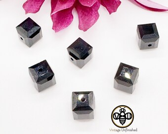 Vintage Swarovski Jet Black Cube Crystal Bead - #5601 - Authentic Swarovski Crystal - Full Drilled Cube - 4mm or 6mm