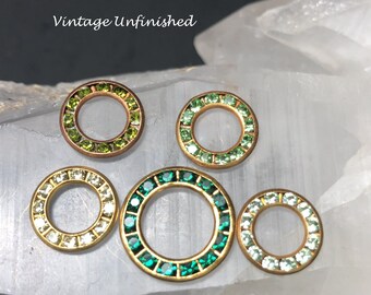 10 Vintage Swarovski 12mm Green Round Circle Brass Findings - CHOOSE: Olivine, Chrysolite, Peridot - Authentic Swarovski Rhinestones -RARE