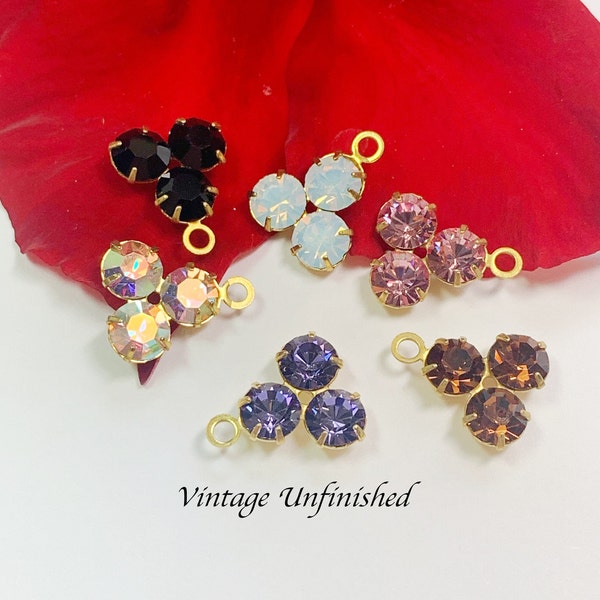 12 Vintage Swarovski 12mm Triple Rondelle Beads - One Loop - Crystal AB, White Opal, Light Rose, Tanzanite, Smoked Topaz, or Jet Black