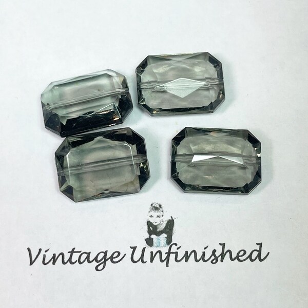 12 Vintage Lucite Gray 18x13 Faceted Emerald Shaped Beads - West Germany -1970s or earlier