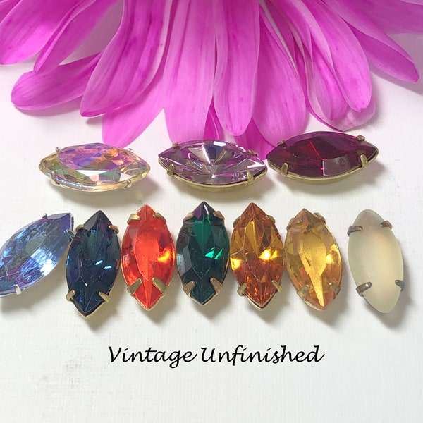 6 Vintage 15x7mm Swarovski Crystal Navettes  - Article 4200 Rhinestones - CHOOSE:  From Several Colors Below