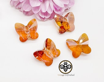2 Vintage Swarovski Copper 10mm Butterfly Crystal Bead - Vertical Drilled - Article #5754 - Genuine Swarovski Crystal - Rare Color
