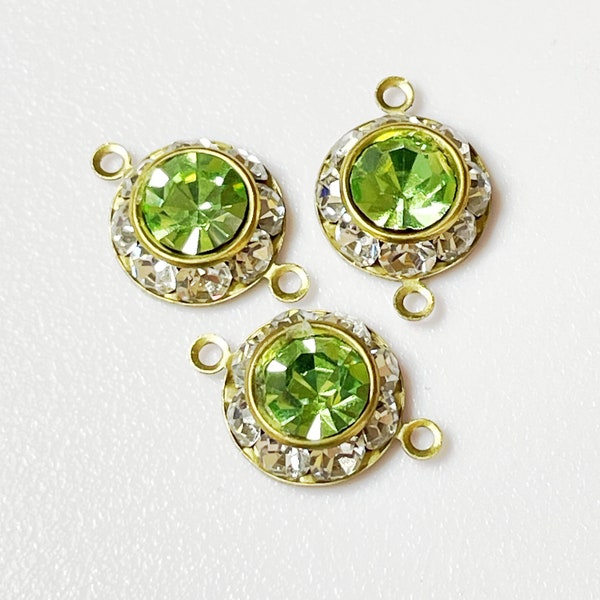 2 rondelles Swarovski vintage transparentes transparentes avec un péridot vert de 6 mm - breloques pendentif - largeur totale 15 mm - pierres Swarovski authentiques