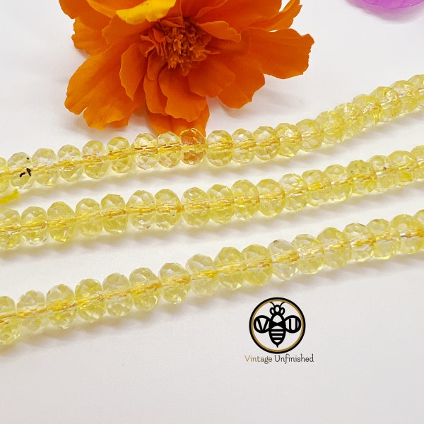 25 Jonquil Yellow 6x3mm Rondelle Spacer Faceted Vintage Czech Glass Beads - Authentic Czech Glass Faceted Spacer Beads