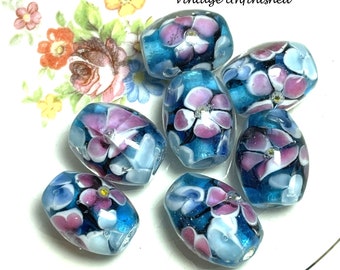 5 Lampwork Handmade Glass Blue Lace Oval Beads 21x15mm 