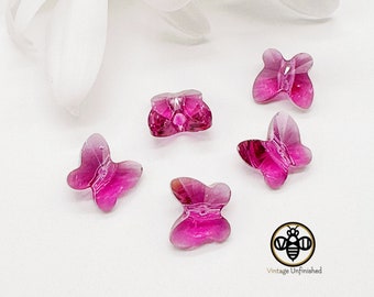 6 Vintage Swarovski 8mm Fuchsia Pink Butterfly Crystal Bead - Vertical Drilled - Article #5754 - Genuine Swarovski Crystal