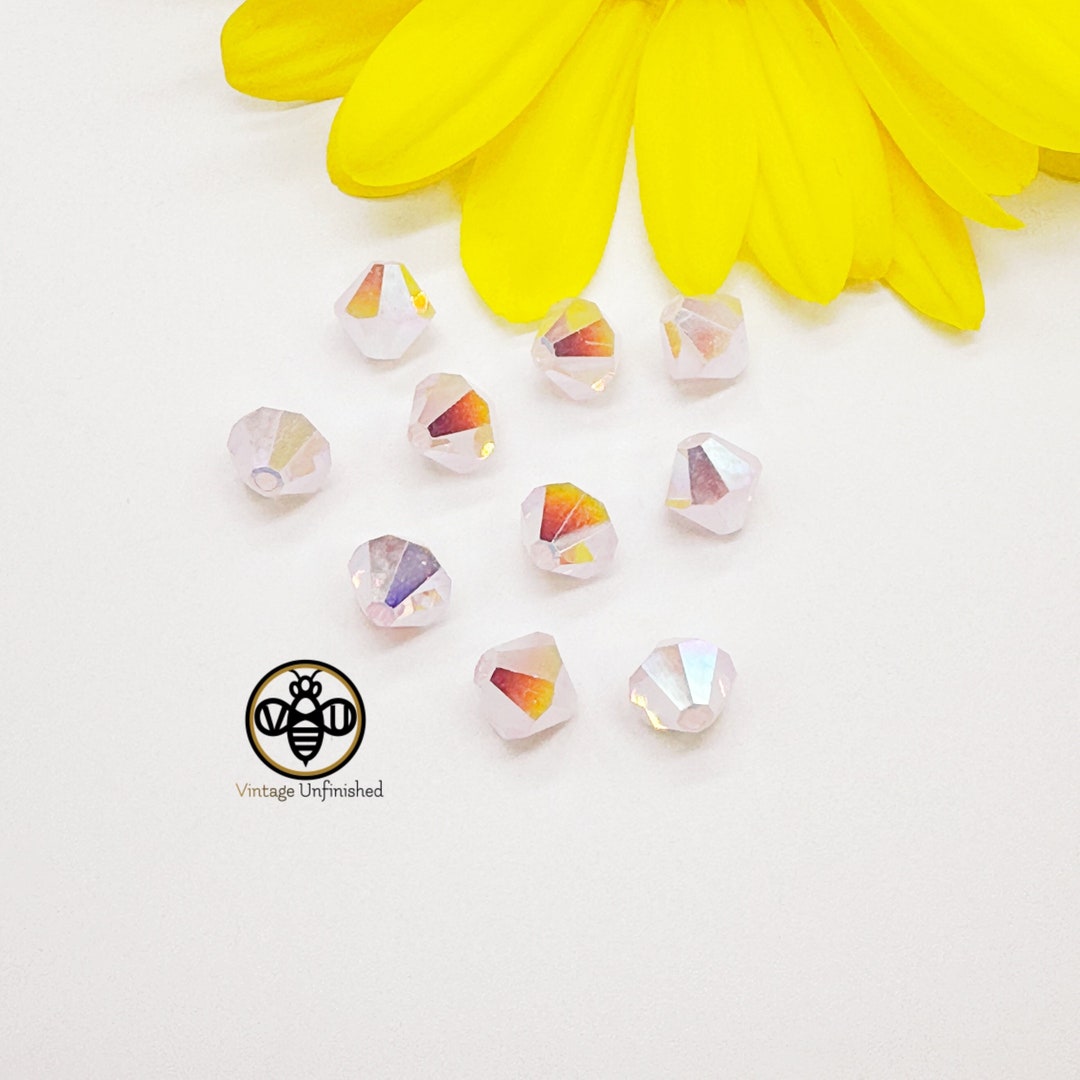 8 Swarovski 6mm Rose Opal AB Vintage Bicone 5301 Crystal Etsy