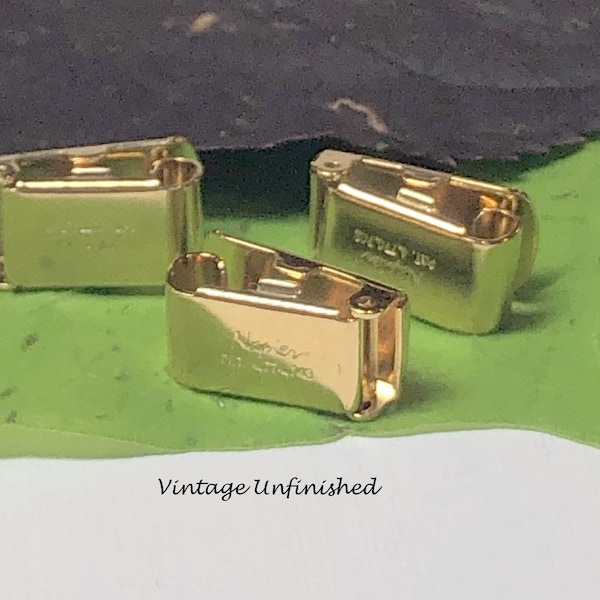 6 Napier Brand Vintage 12X6mm  Gold Plated Fold Over Clasps -  Add a Chain end to Swarovski Chain - Jump Ring to other Chain