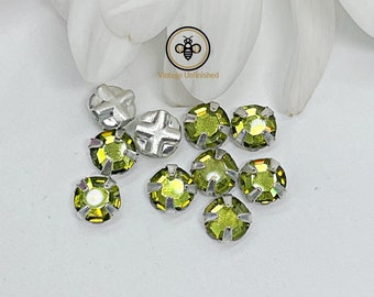 10 montures Swarovski vintage 5 mm vert olive - éléments à coudre ronds - authentiques rares