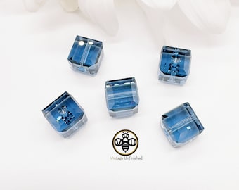 2 Vintage Swarovski Denim Blue 8mm Cube Crystal Bead - #5601 - Authentic Swarovski Crystal - Full Drilled Cube - Swarovski Turquoise
