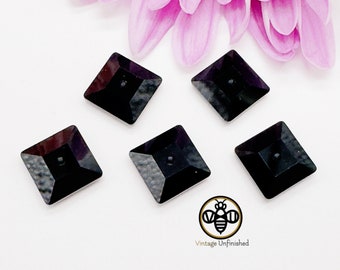 12 Vintage Swarovski Jet black 10mm Square Crystal Bead - Flat Back - Article #3400 - Genuine Swarovski Crystal - Sew On