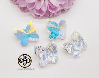 2 Vintage Swarovski Crystal AB 10mm Butterfly Crystal Bead - Vertical Drilled - Article #5754 - Genuine Swarovski Crystal