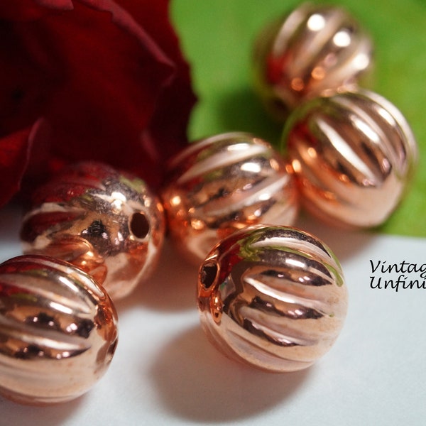 16 Vintage Copper Coated Corrugated Bead - Choose 12mm or 22mm Size