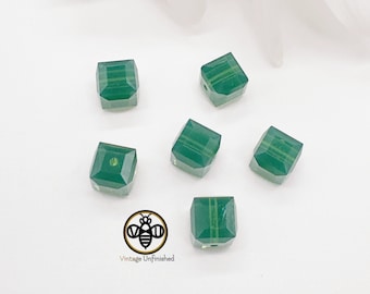 4 Vintage Swarovski Palace Green 6mm Cube Crystal Bead - #5601 - Authentic Swarovski Crystal - Full Drilled Cube