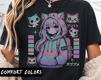 Maglietta Kawaii Cat Girl: Maglietta Anime Pastel Goth Vaporwave