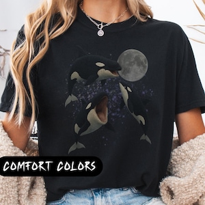 Three Killer Whale Retro Graphic T-shirts, Vintage Whale Sharks Moon Tshirt,  Dark Alt Horrorcore Clothing Gift, Sea Creature Tee