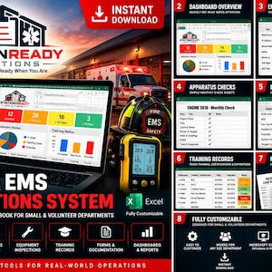 Fire Department EMS Inventory and Apparatus Check Spreadsheet Equipment, Expiration & Training Tracker Excel Template