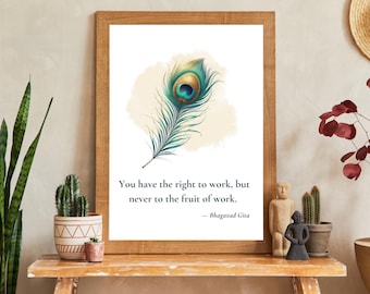 Bhagavad Gita Quote Print: Peacock Feather Spiritual Art (Digital Download)