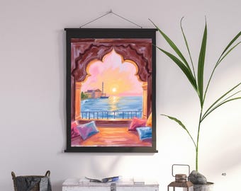 Sunlit Palace Arch Wall Art Printable | Watercolour Architecture | Coastal City Illustration | Instant Digital Download