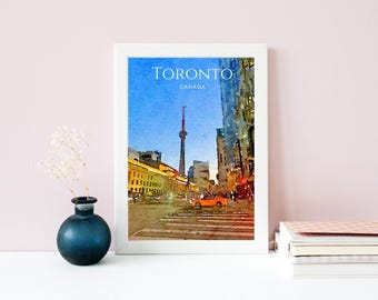 Toronto Watercolor Print: CN Tower, Canada Cityscape (Digital Download)
