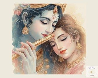 Radha Krishna Wall Art Print | Divine Love Artwork | Spiritual Home Decor (Digital Download)