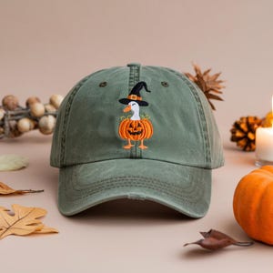 Embroidered Boo Ghost Goose Washed Cap, Halloween Goose Hat, Halloween Cap, Autumn Hat, Skeleton Goose, Halloween Cap, Pumpkin Goose Hat
