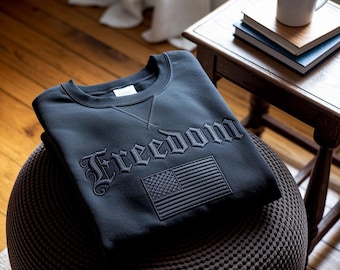 Broderad frihetströja, amerikansk flagga, unisex bomullsblandning