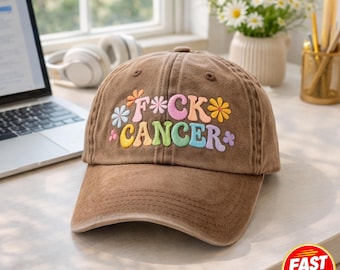 Embroidered F*ck Cancer Cotton Washed Baseball Cap, Adjustable Dad Hat