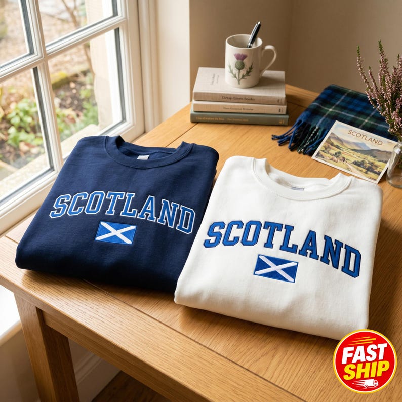 Embroidered Scotland Flag Sweatshirt, Scottish T-shirt, Hoodie image 1