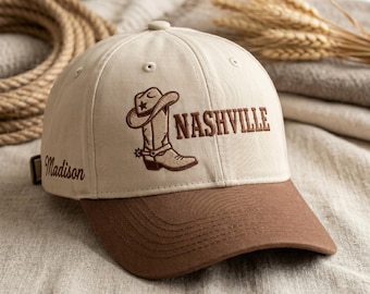 Gorra estilo bota vaquera de Nashville bordada, sombrero estilo western con nombre personalizado.