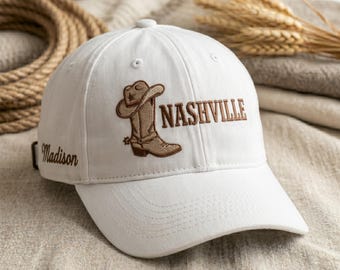 Embroidered Washed Cotton Cap: Nashville Cowboy Boot Design