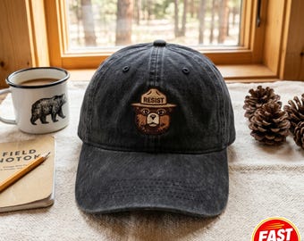 Gorra de algodón lavado con oso bordada, gorra de papá en apoyo a los parques nacionales