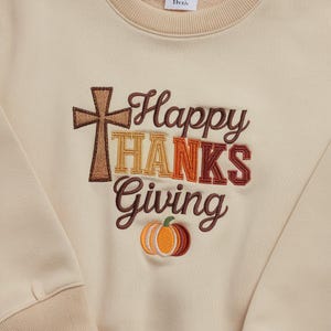 Geborduurd Happy Thanksgiving-sweater, pompoenseizoen herfsttrui