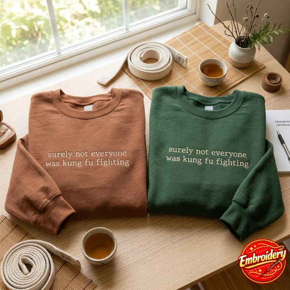 Embroidered Kung Fu Fighting Sweatshirt, Retro Humor Top, Sarcastic Gift