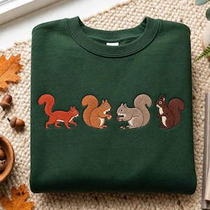 Embroidered Squirrel Sweatshirt, Cute Squirrels Shirt, Squirrel Crewneck, Squirrel Hoodie, Cozy Squirrel, Woodland Sweatshirt, Cute Animal