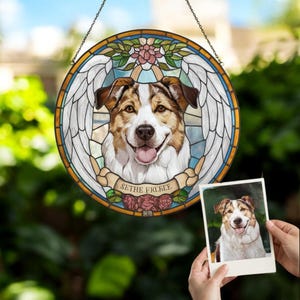 Custom Dog Portrait Stained Glass Suncatcher, Pet Memorial Stained Glass Photo Suncatcher, Dog Memorial Gift, Dog Loss, Pet Loss Gift