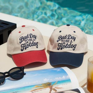 Bad Day To Be a Hot Dog Embroidered Trucker Hat, Baseball hat, Summer hat, Funny trendy trucker snapback hat Fourth of July hat, 4th of July