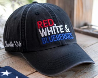 Gorra bordada roja, blanca y con arándanos, gorra conmemorativa de la libertad