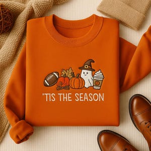 Embroidered Pumpkin Spice Latte Shirt, Tis The Season Shirt, Embroidered Fall Shirt, Touchdown Fall Sweatshirt, Embroidered Halloween Tee