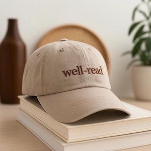 Embroidered Well-Read Washed Cap, Book Lover Aesthetic Hat, Gift for Book Lover