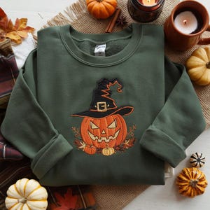 Embroidered Pumpkin Sweatshirt- Pumpkin Scary Pullover - Simple Fall Pumpkin Crewneck - Halloween Sweatshirt - Thanksgiving - Witch Gifts