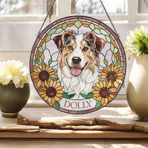 Custom Dog Portrait Stained Glass Suncatcher, Pet Memorial Stained Glass Photo Suncatcher, Dog Memorial Gift, Dog Loss, Pet Loss Gift