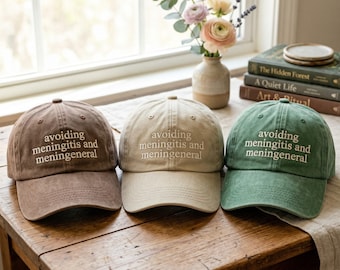 Washed Cotton Cap, Avoiding Meningitis And Meningeneral Humor, Adult Relatable Hat
