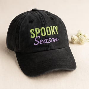 Embroidered Halloween Washed Hat – Ghost & Pumpkin Cotton Cap | Spooky Season Snapback | Fun Halloween Gift for Her , Him